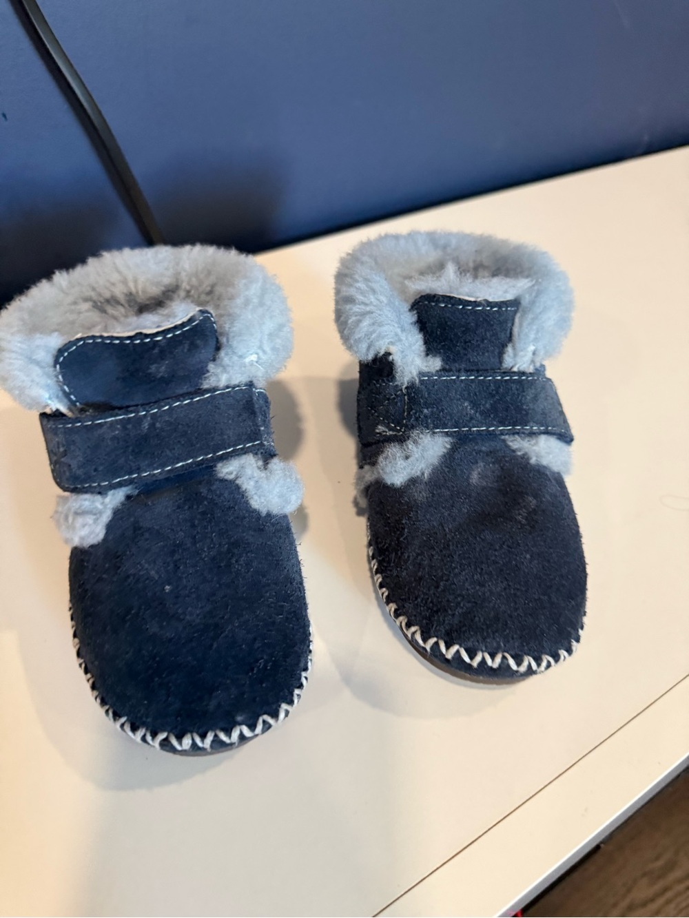 Toddler Navy Suede Genuine Sheepskin Fur booties - Cozy Winter